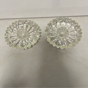 Hazel Atlas Daisy Petal Pressed Glass Candle Holders Clear Glass Vintage